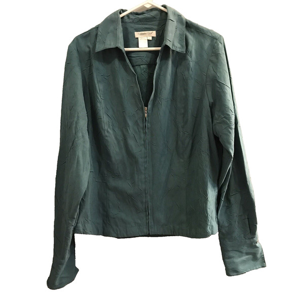 Coldwater Creek Jacket Womens Size L Large Green Zip Front Textured - Picture 1 of 5